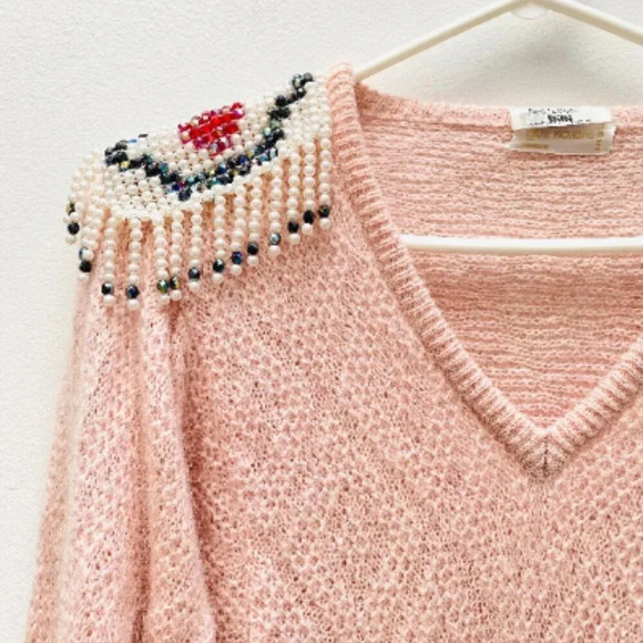 VINTAGE - Rare Giusi Slaviero Parma Italy Shoulder Tassel V-neck Sweater - Picture 6 of 10